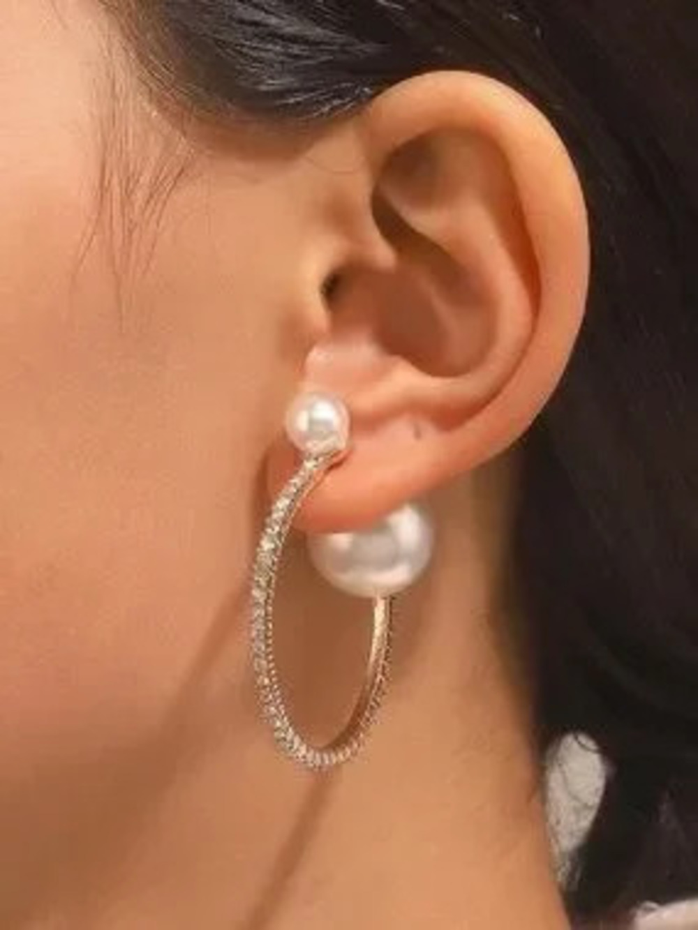 Anthropologie Gold Tone Hoop Earrings with White Pearls